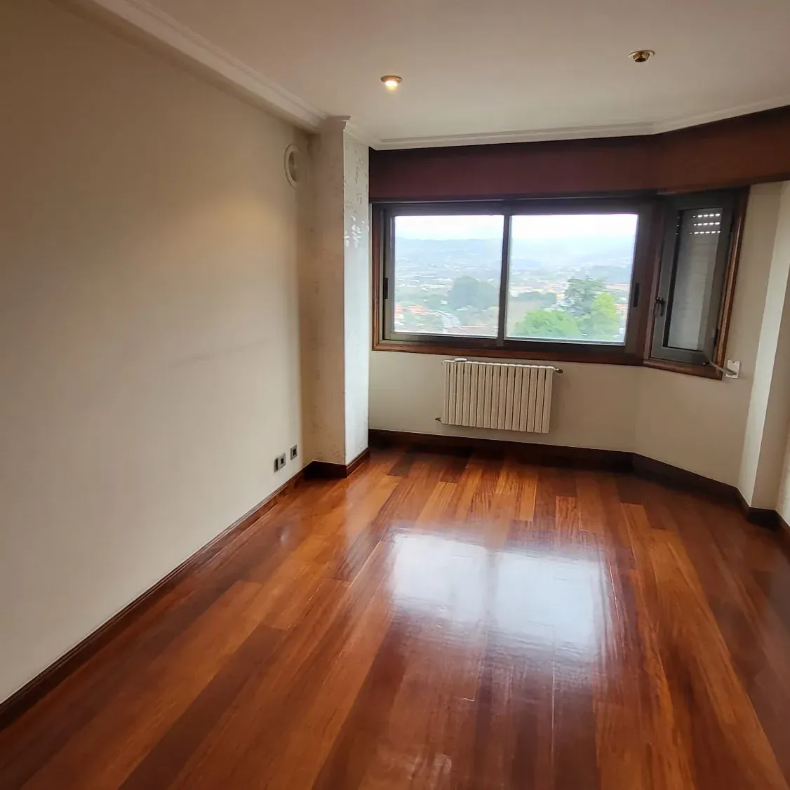 El salón antes, con el suelo de madera oscura